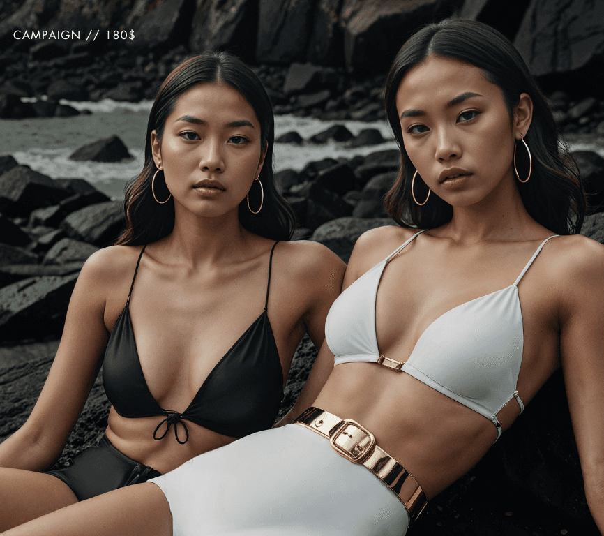 Female Fashion Models - AI Generated Female Fashion Models on Beach - Generated by Caimera AI