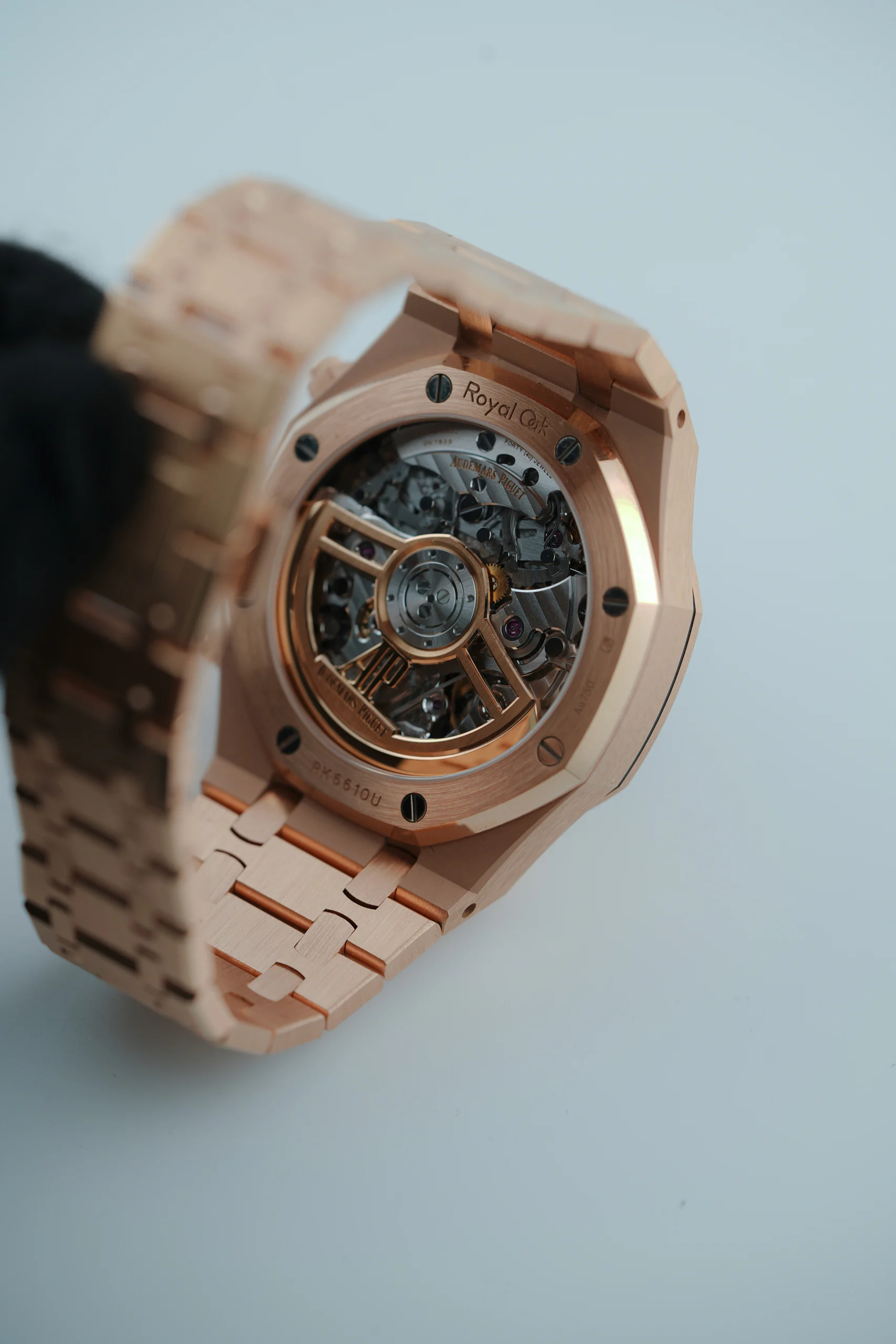 Audemars Piguet Royal Oak Chronograph Rose Gold Green Dial 26240OR seen from the back