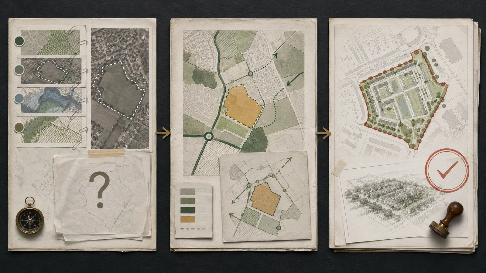 Three planning stages shown across a UK development site record