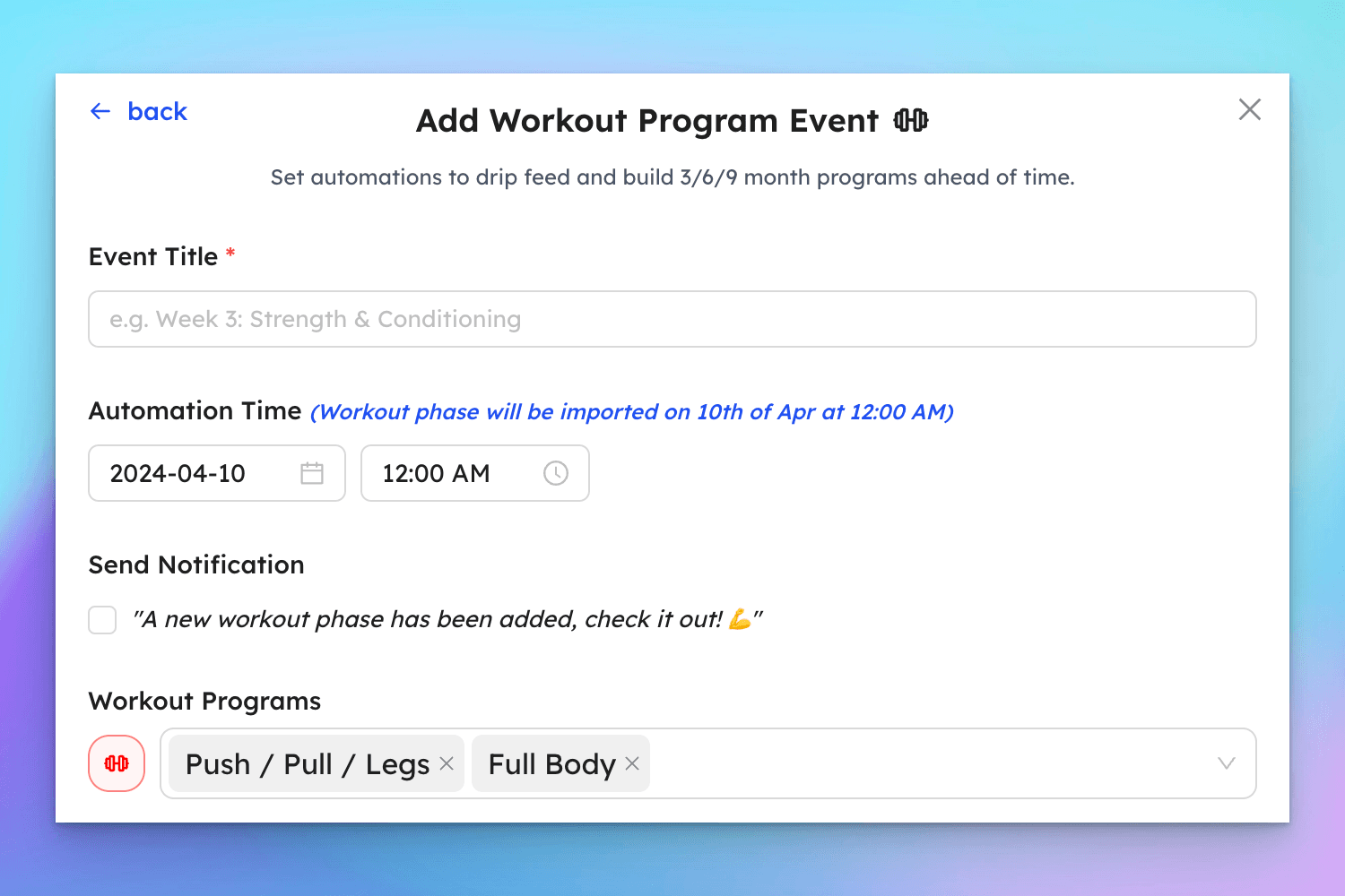 hubfit calendar automation - programs