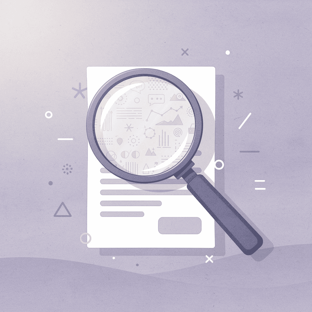 Magnifying glass examining hidden business risks and liabilities