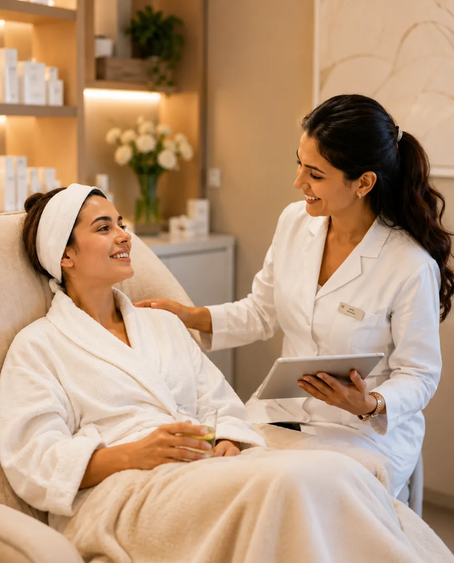 Woman receiving cosmetic skin treatment