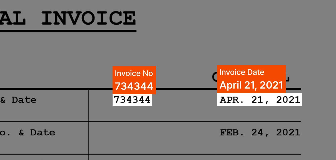 commercial invoice recognition results