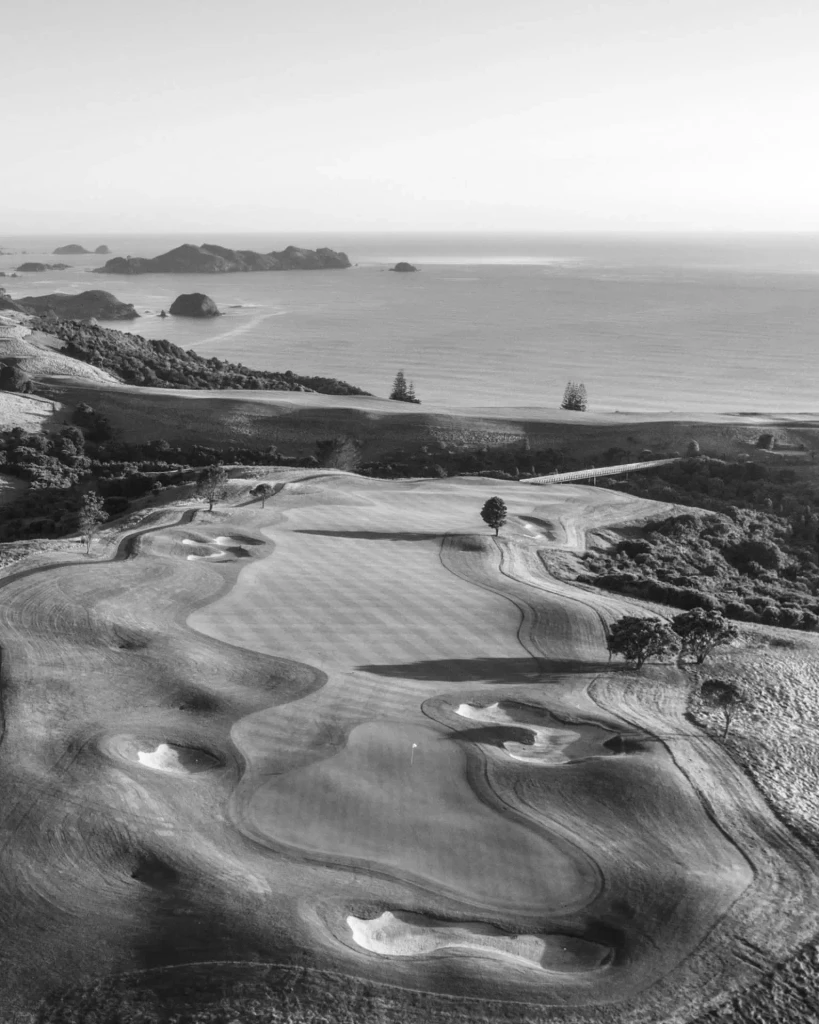 Private jet charter travellers visiting Kauri Cliffs Golf Course in the Bay of Islands near Kerikeri, New Zealand