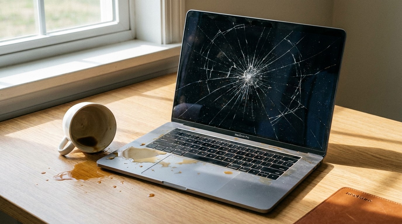 MacBook Pro mit gebrochenem Display auf Schreibtisch