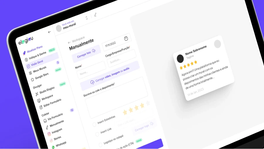 Sistema Elogiou desenvolvido em Framer pela Wama