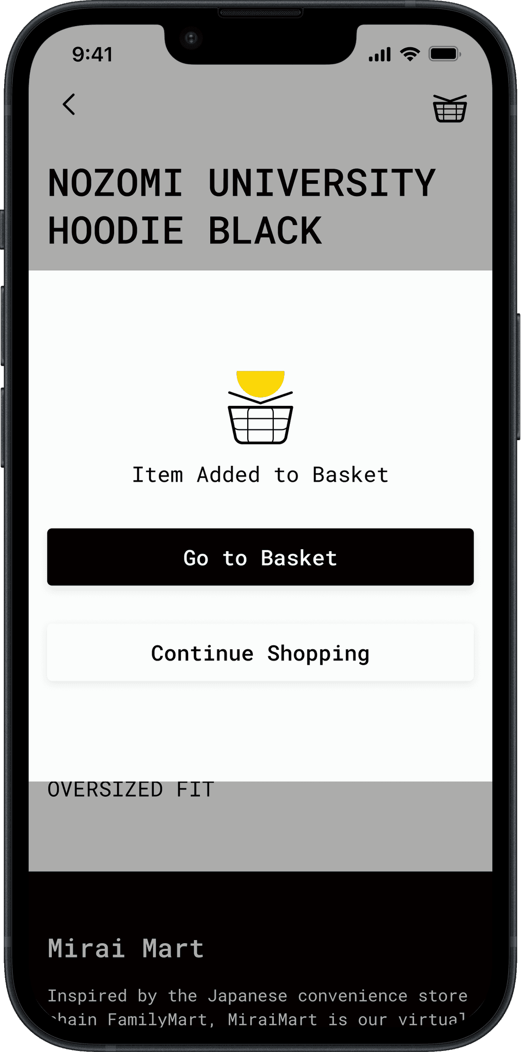 Add to basket confirmation