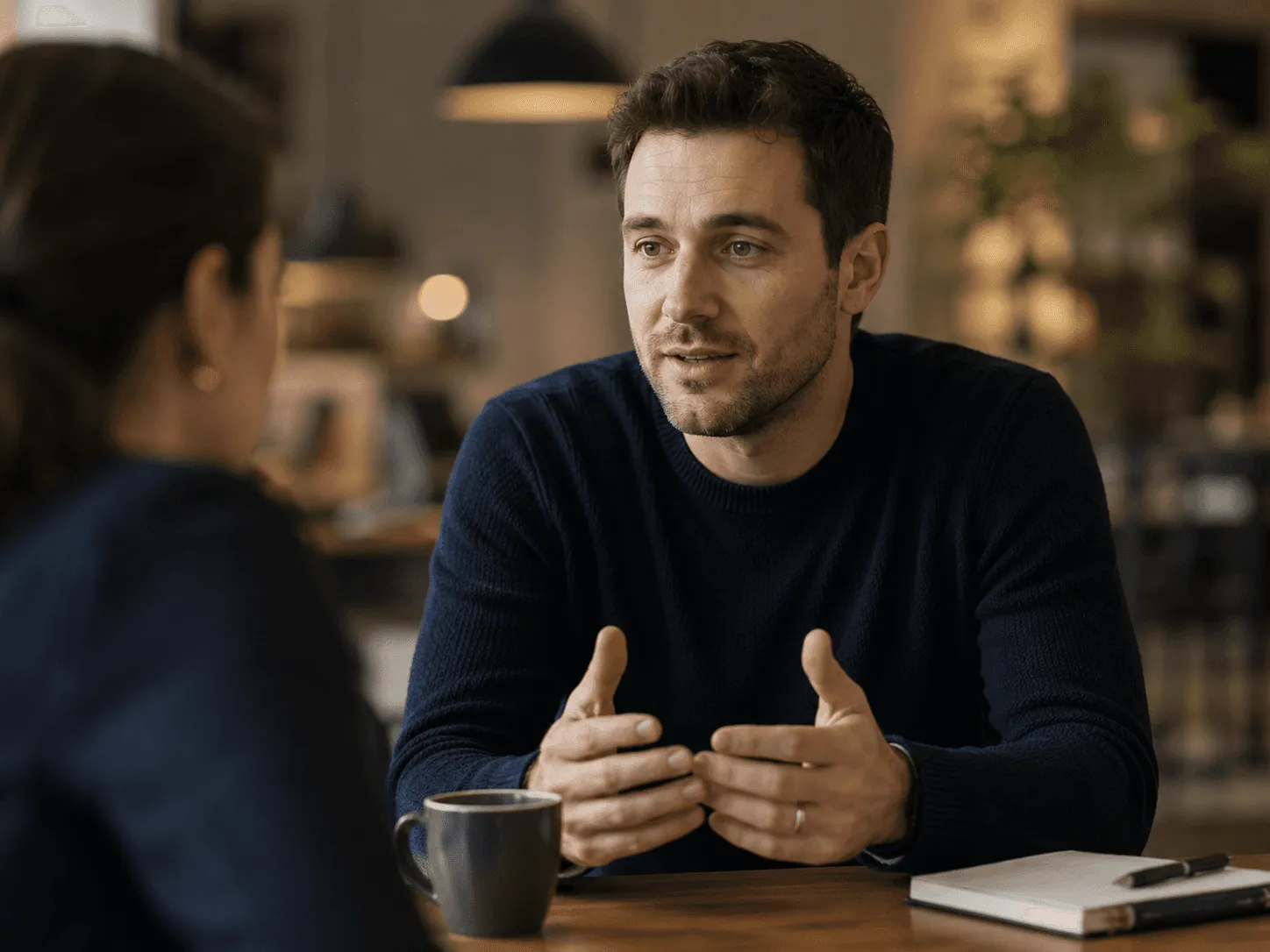 2 people discussing