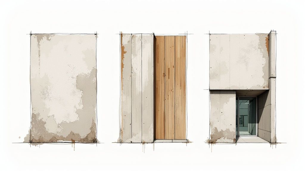 A beautiful 3D house exterior with dramatic shadows and warm lighting from the sun.