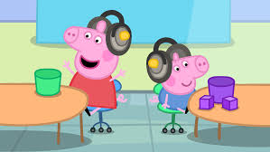 George & peppa from peppa pig doing a heaing test