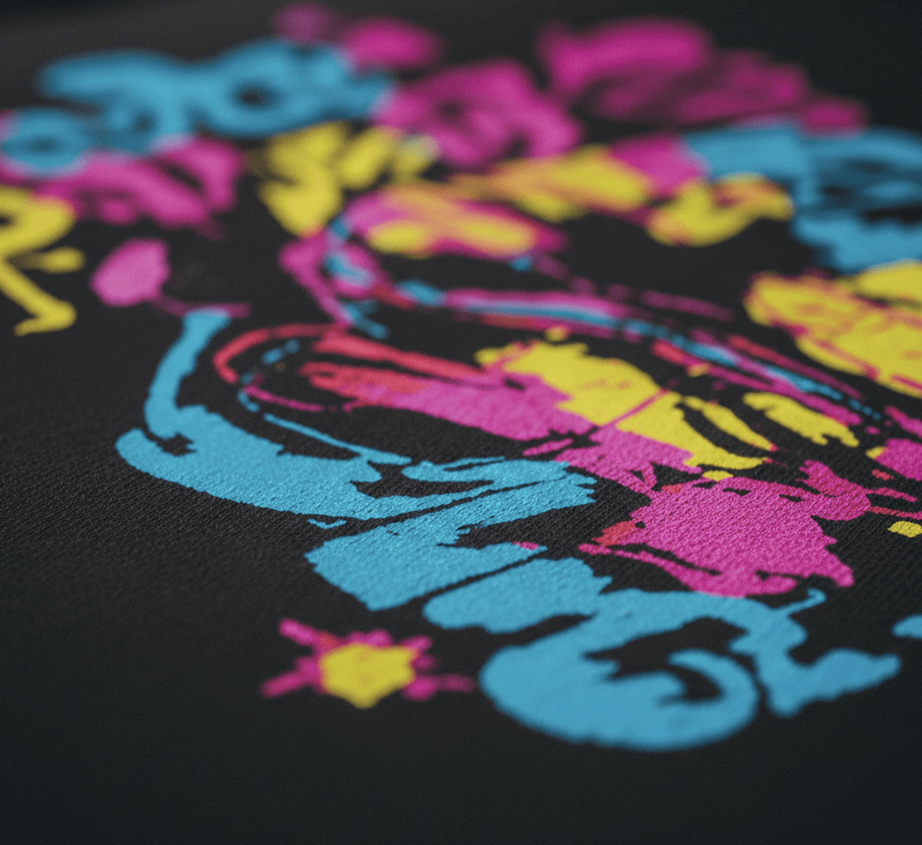 closeup of graphic image on t shirts exemplifying texture and quality