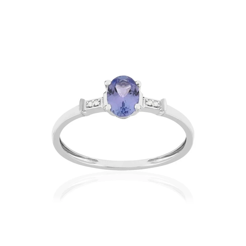 Bague en or blanc 375 sertie de diamants et tanzanites