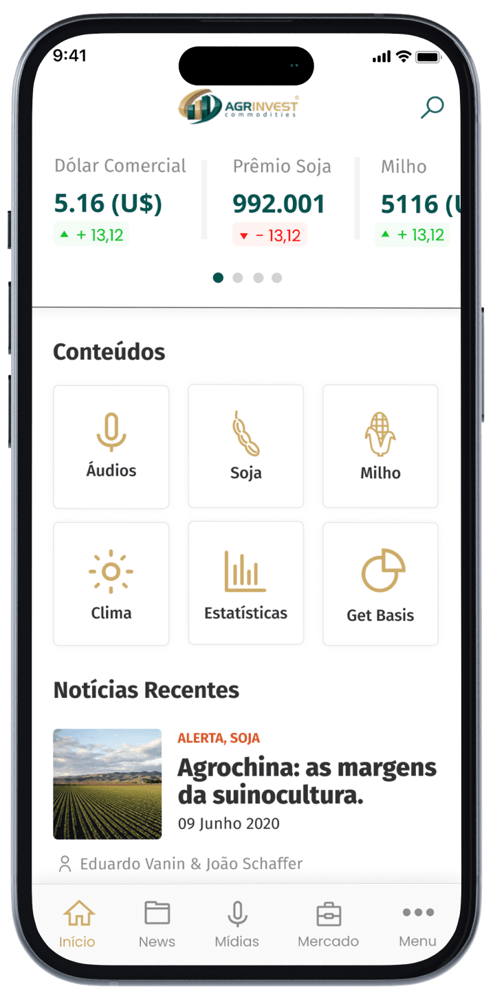 Celular com o app Santa Clara Agrociência na tela home