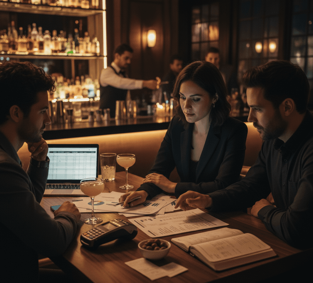 Financial consultant meeting with restaurant owners