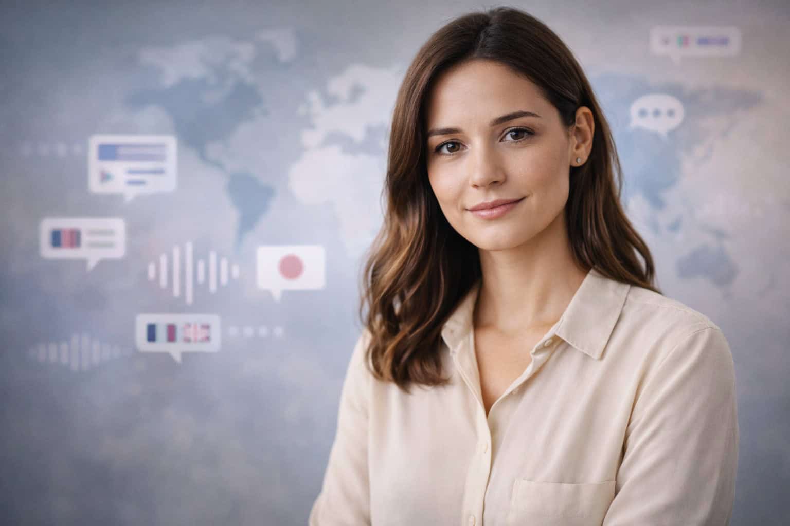 Woman representing AI video translation and multilingual video localization.