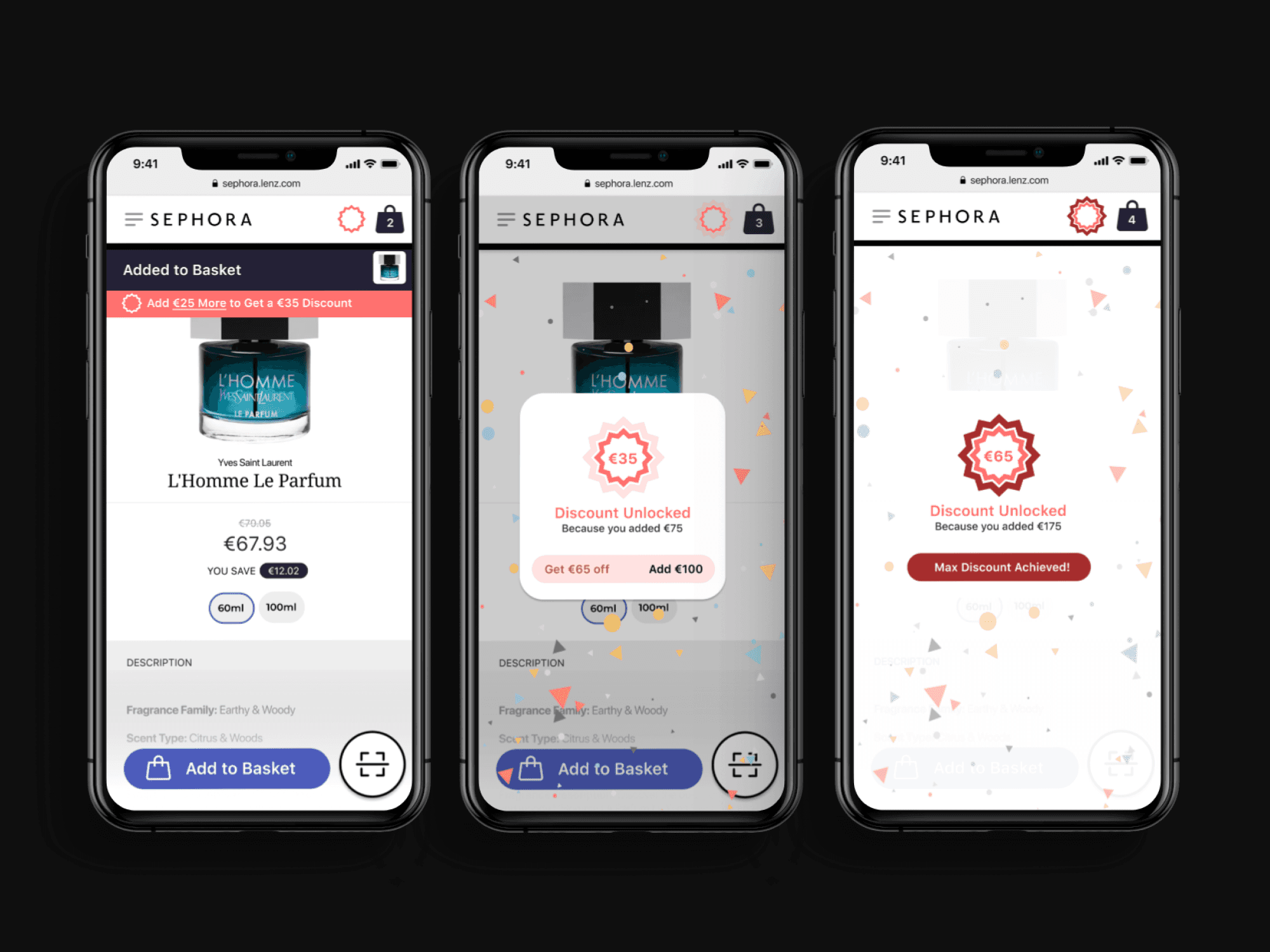 3 mobile phones showing increasing discounts