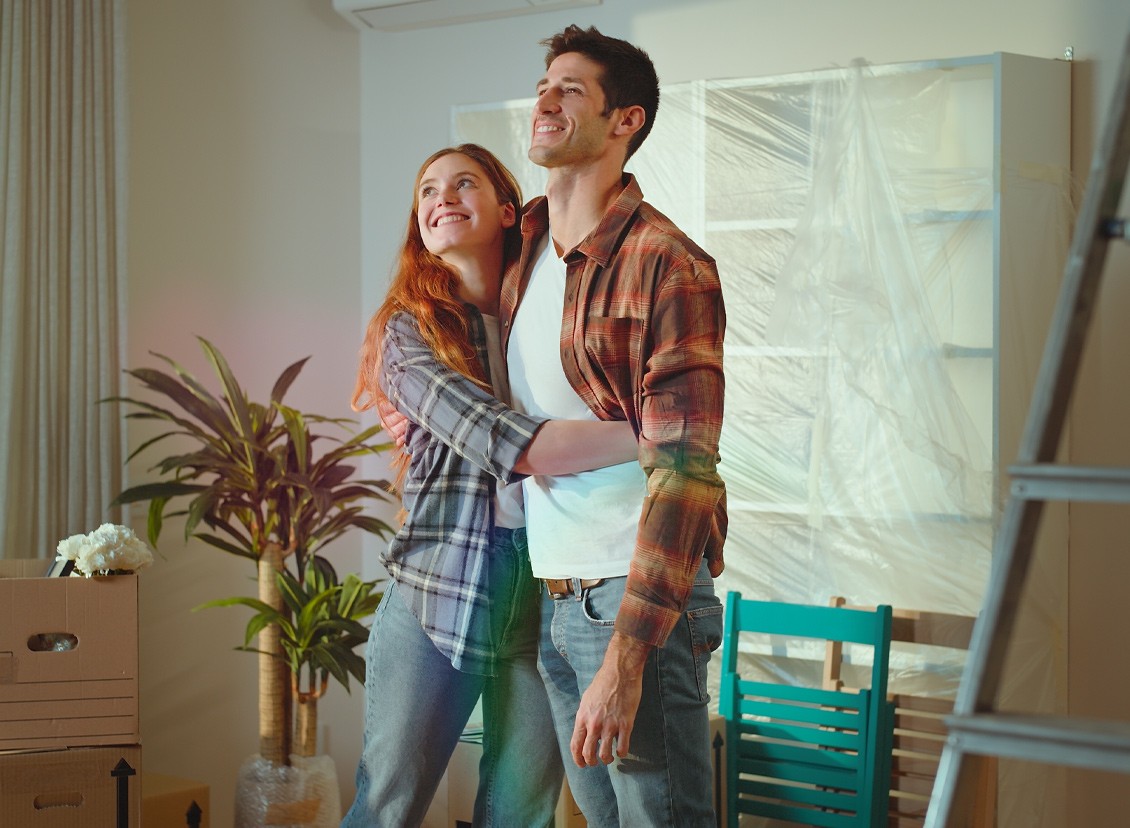 Young couple happy new homeowners