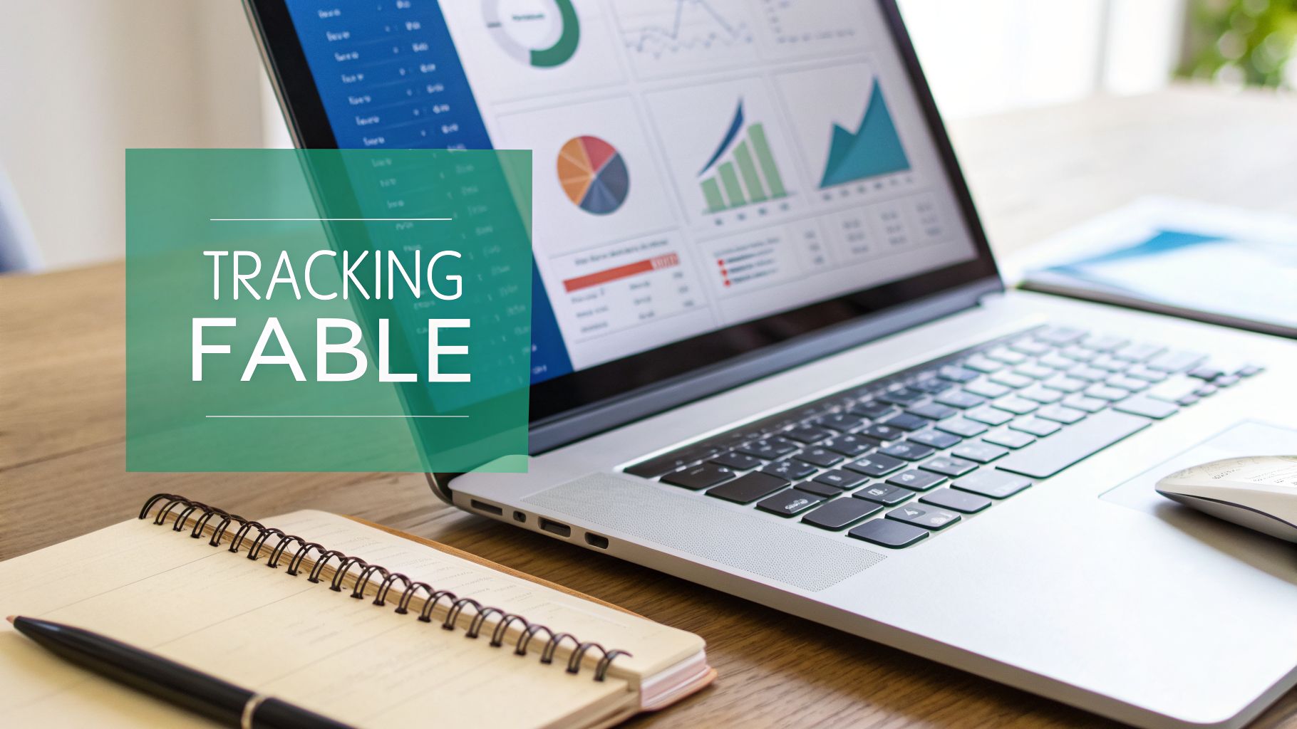 Un ordinateur portable avec des graphiques de suivi, le texte