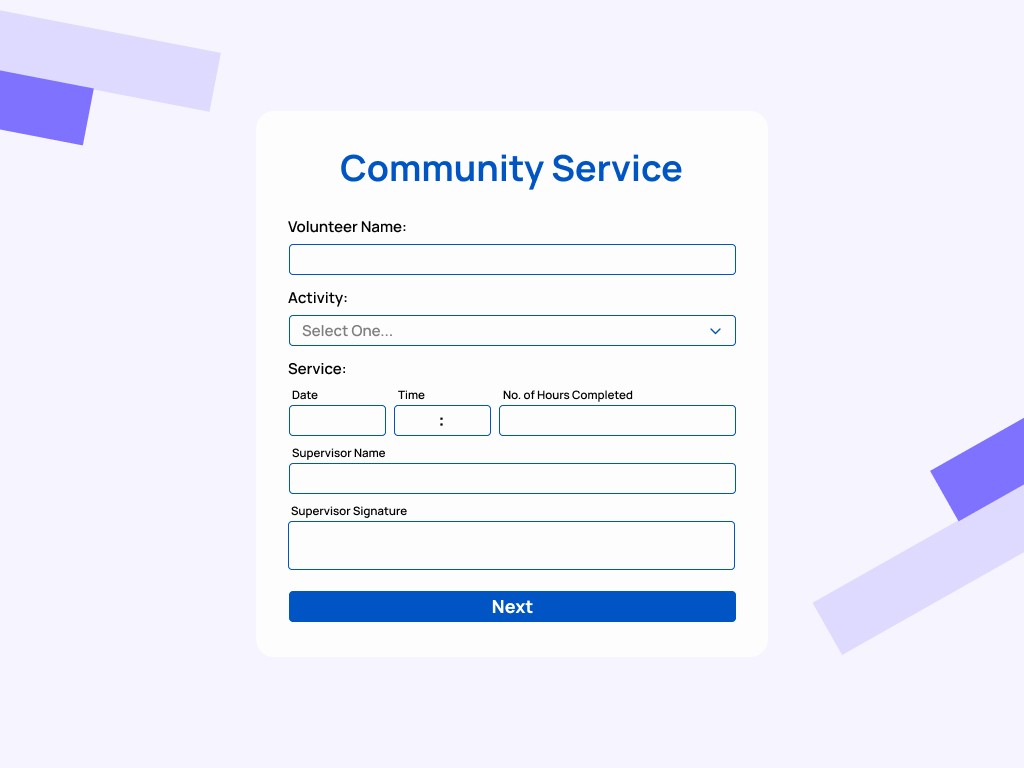 Community service form template preview