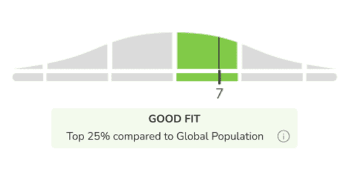 Bryq assessment results showing fit score in the top 25% globally and rank in the top 10% of the candidate pool.