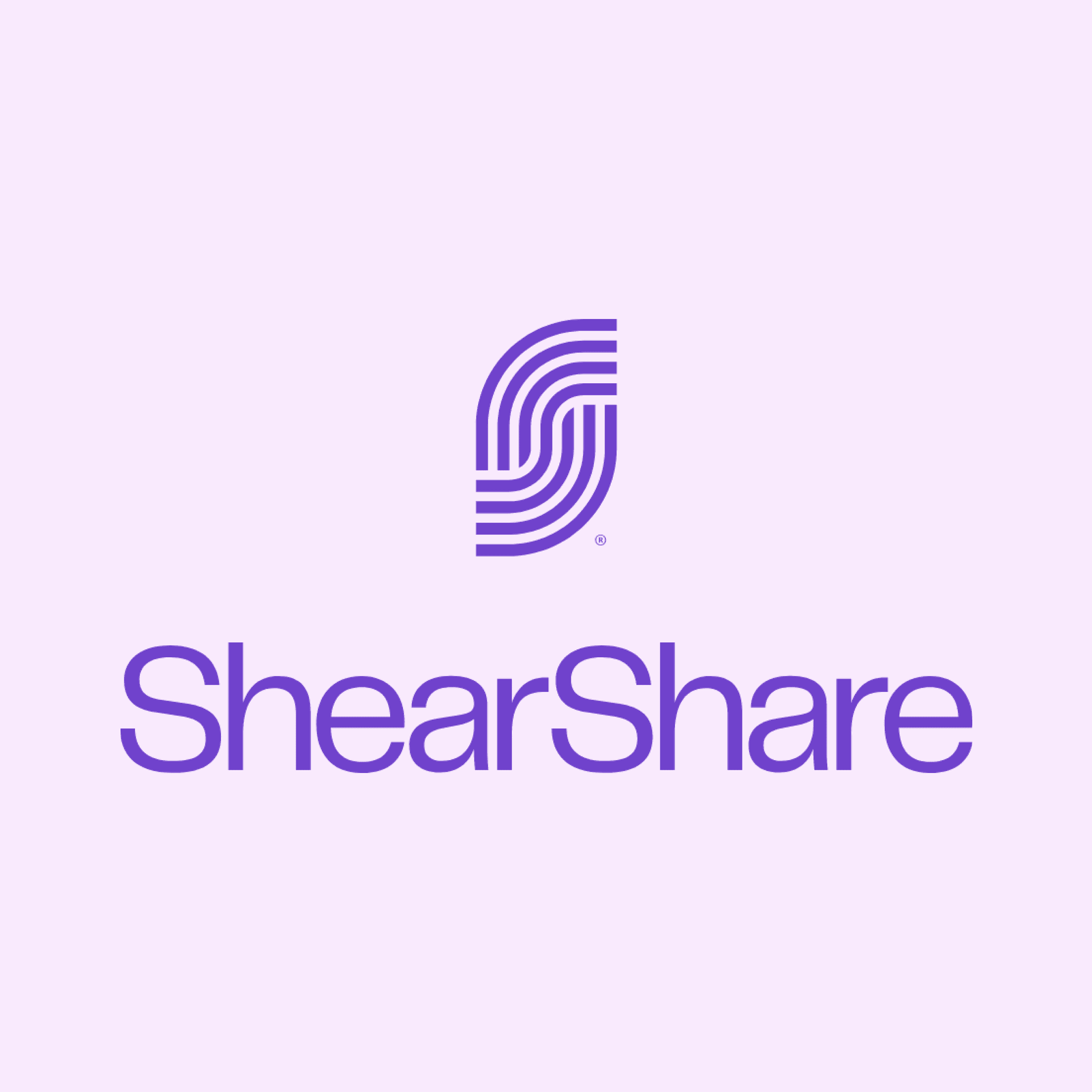 Logo of ShearShare in purple text with a stylized leaf icon, set against a light purple background.