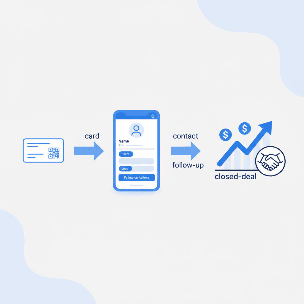 Business cards converting into revenue through digital contact capture, follow-ups, and sales outcomes
