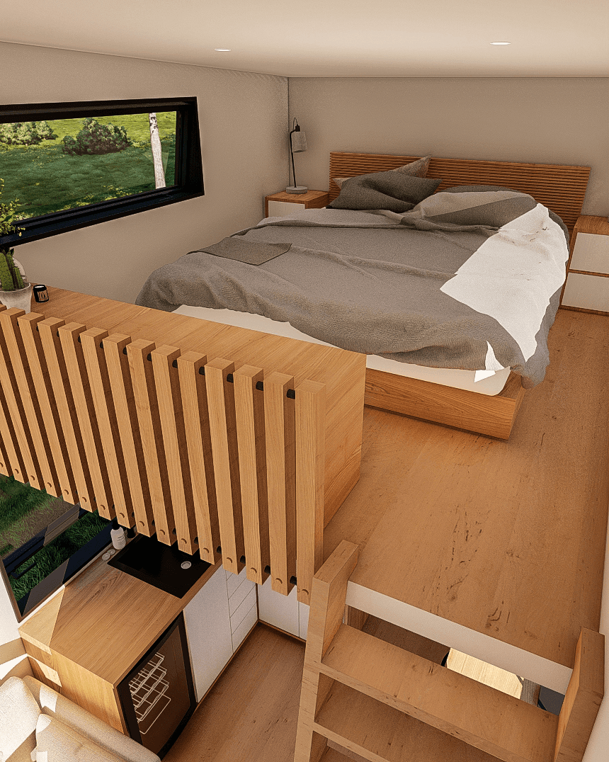 Nomad 6m/20ft tiny house loft bedroom