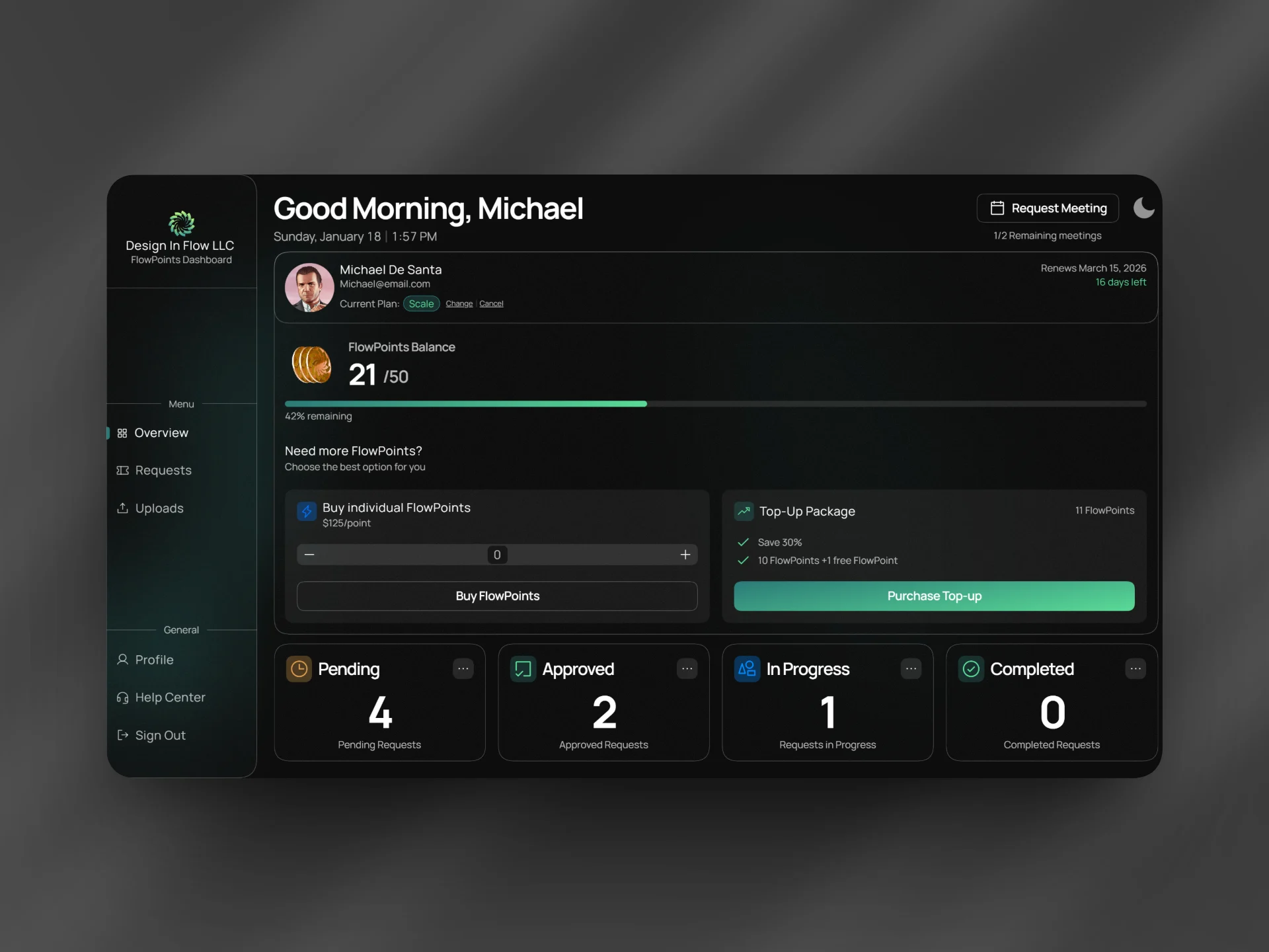 Mockup of Design in Flow's Dashboard project
