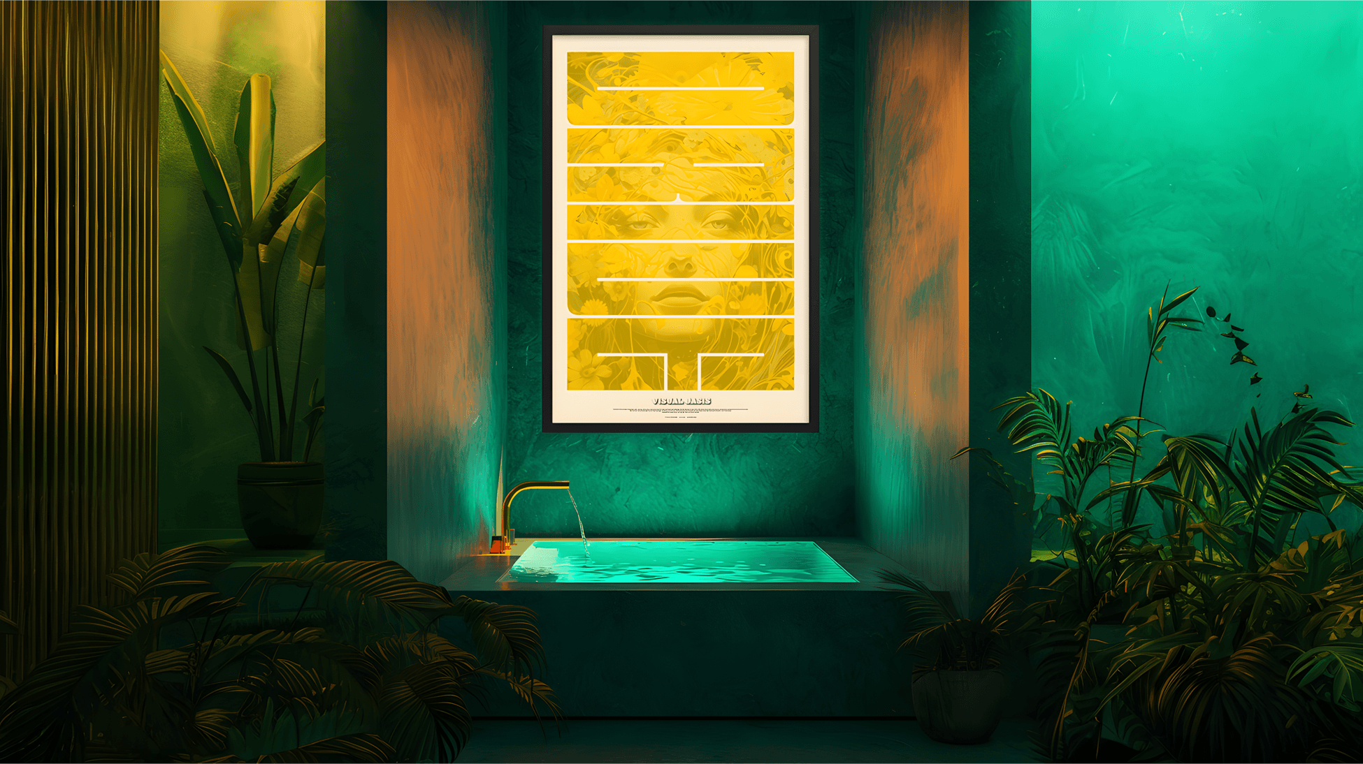 Poster design inside a boho bathroom