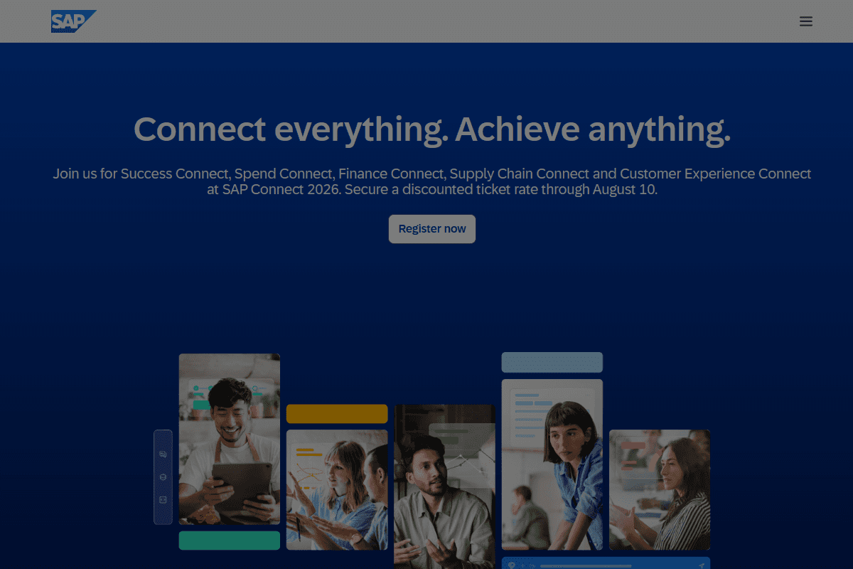 SAP homepage, enterprise software including incentive management