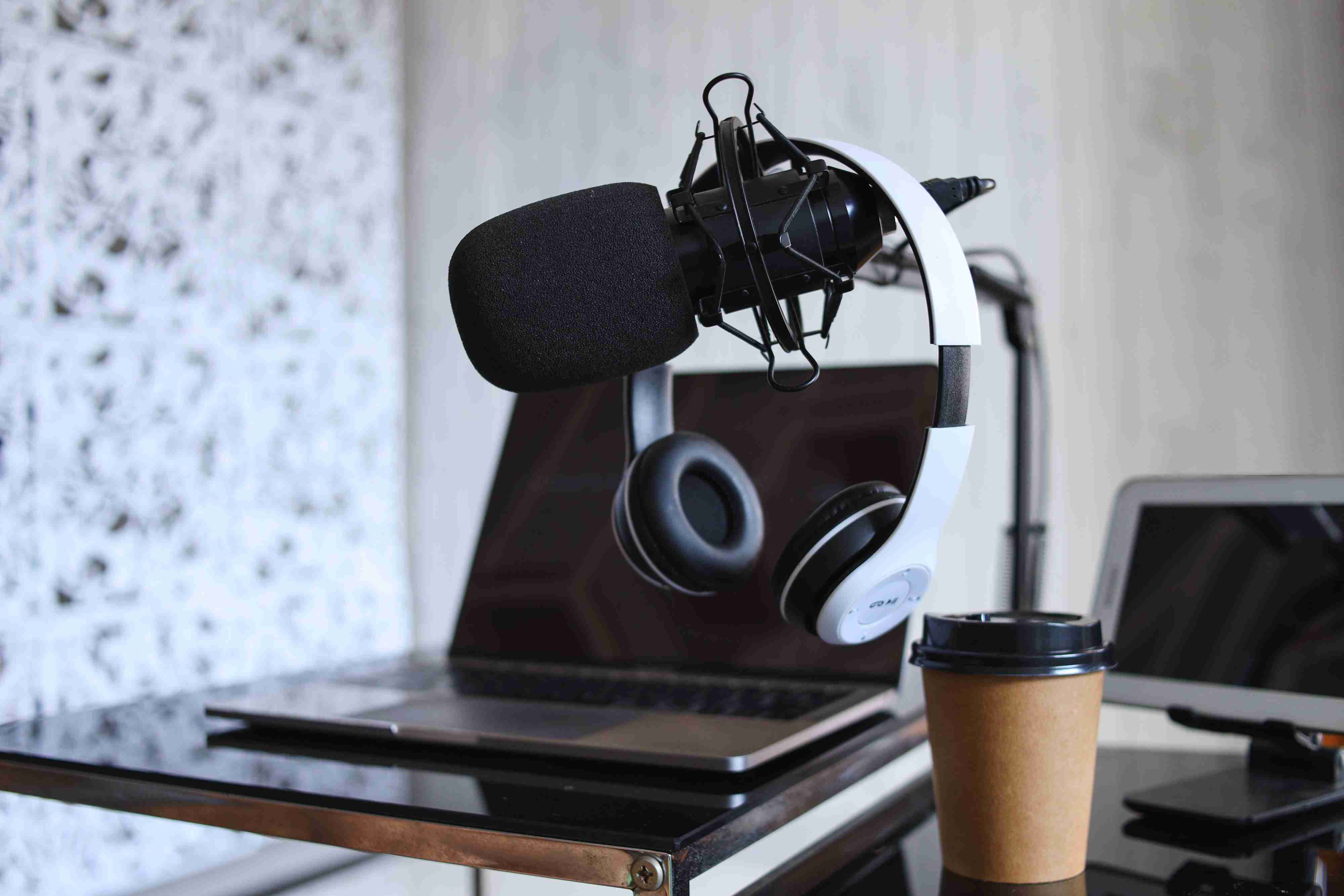 podcast equipment in a modern office space