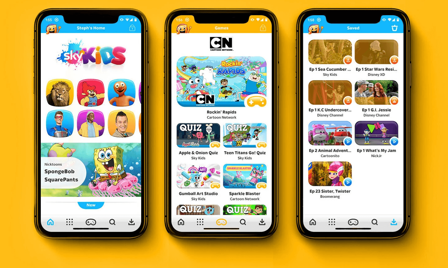 Sky Kids app screens