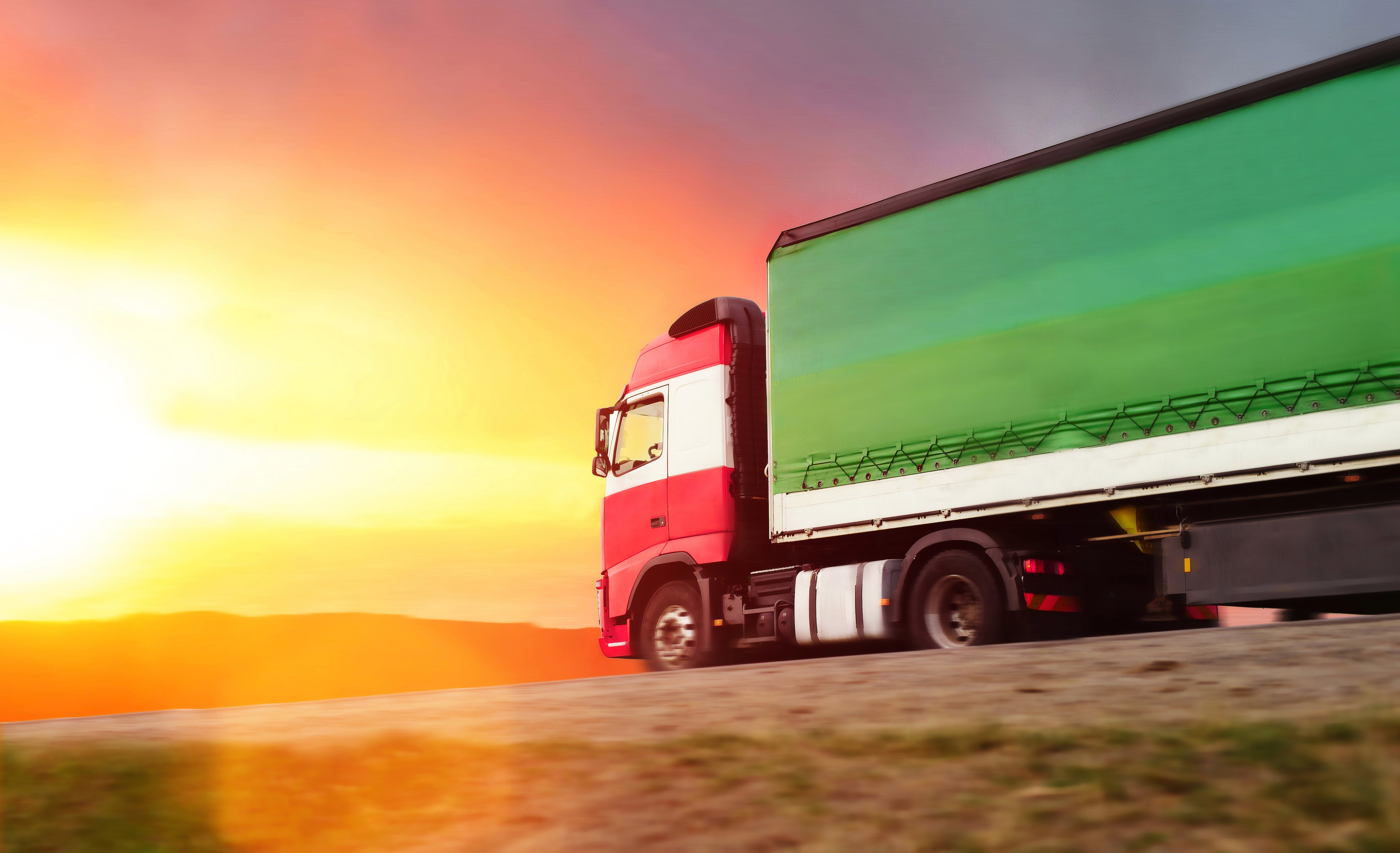 Shipment truck at sunset