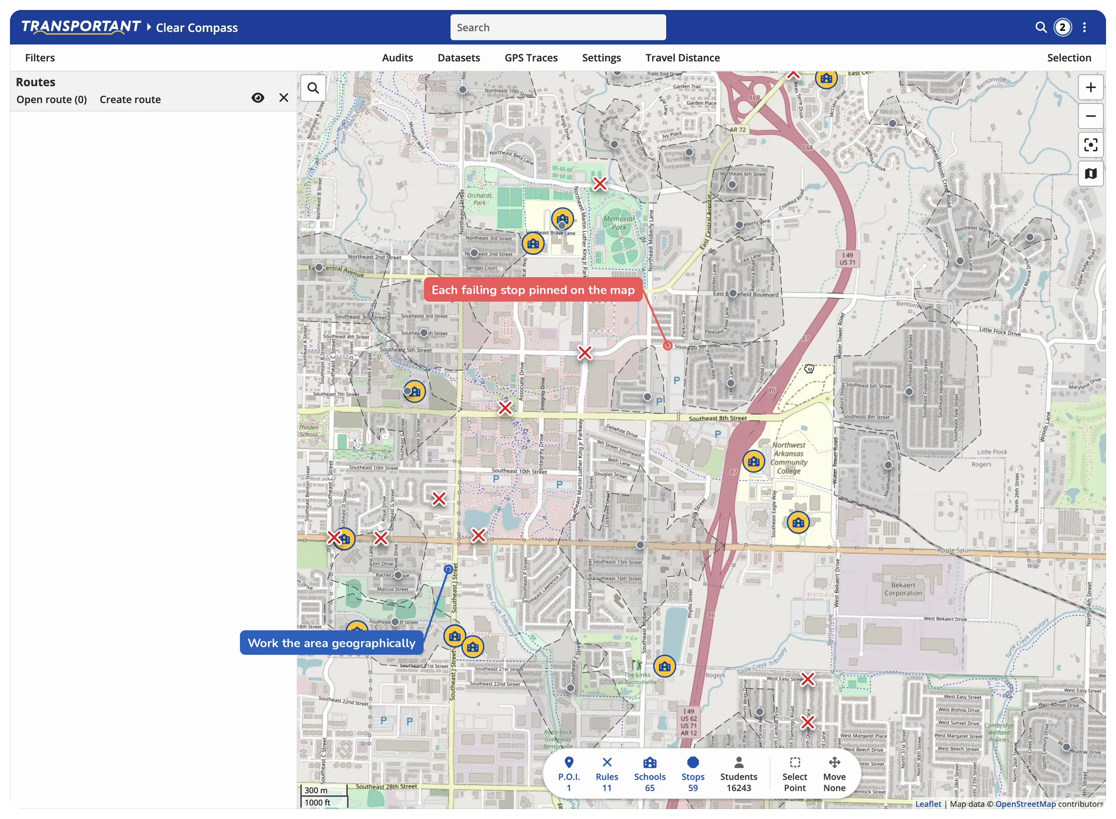 Audit list beside the map with results pinned
