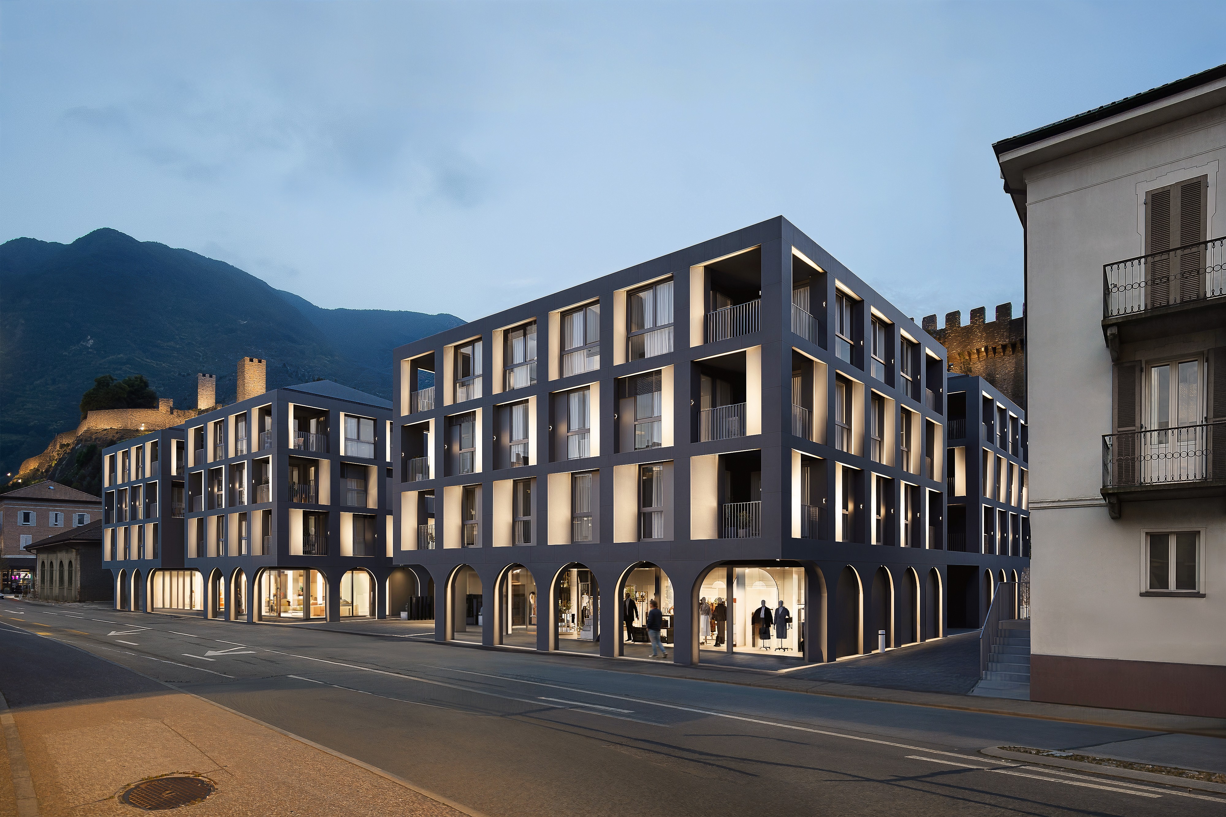 Architectural visualization of The Gate residential building in Bellinzona, Ticino, Switzerland – photorealistic 3D render
