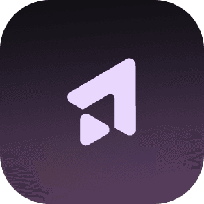 Graphic icon featuring an abstract, modern logo with a light purple 'A' split into two parts against a deep purple circular background. The design is simple yet distinctive, representing a brand or company logo with a gradient purple color scheme.