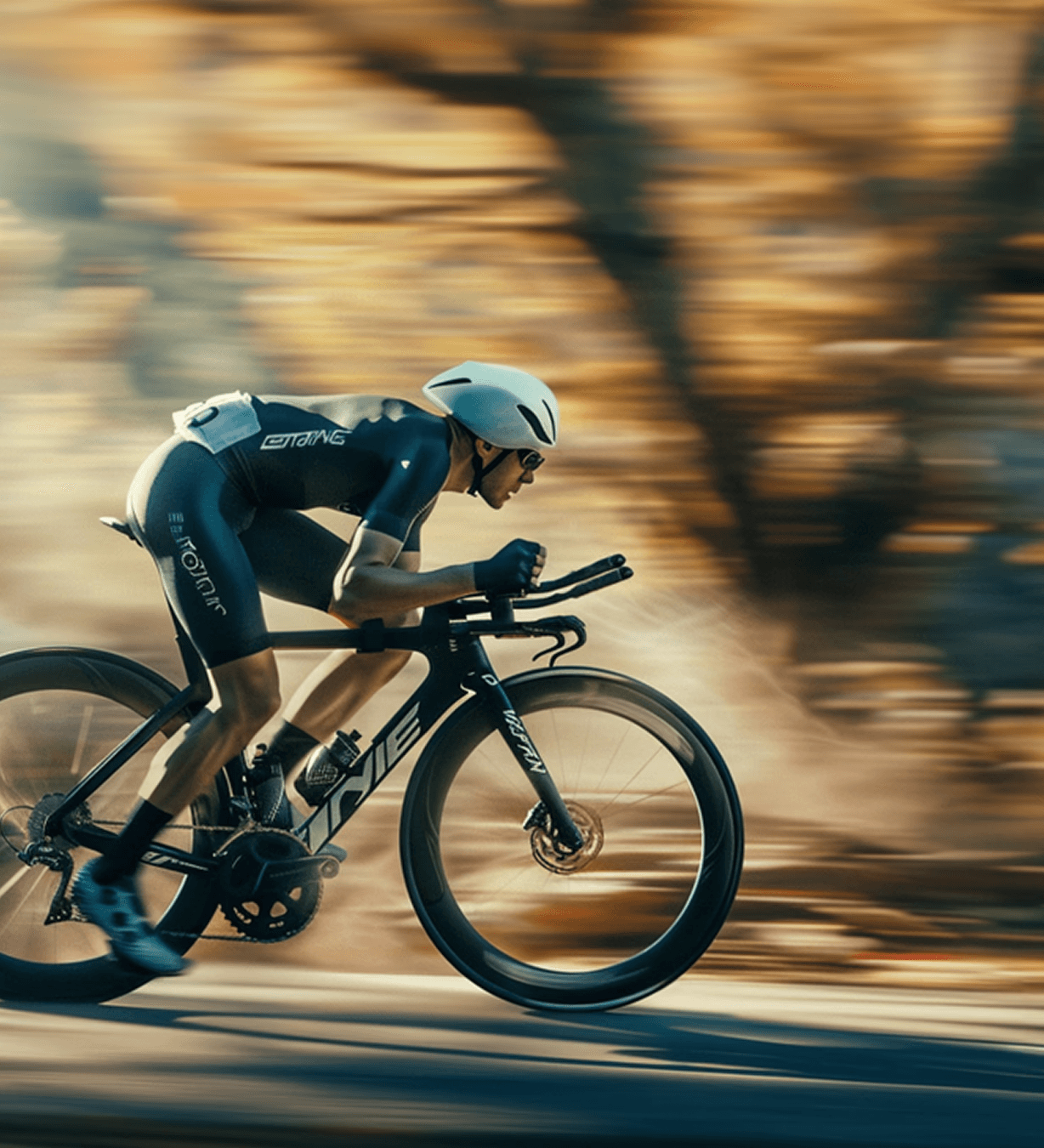 Dynamic picture of a cyclist riding downhill