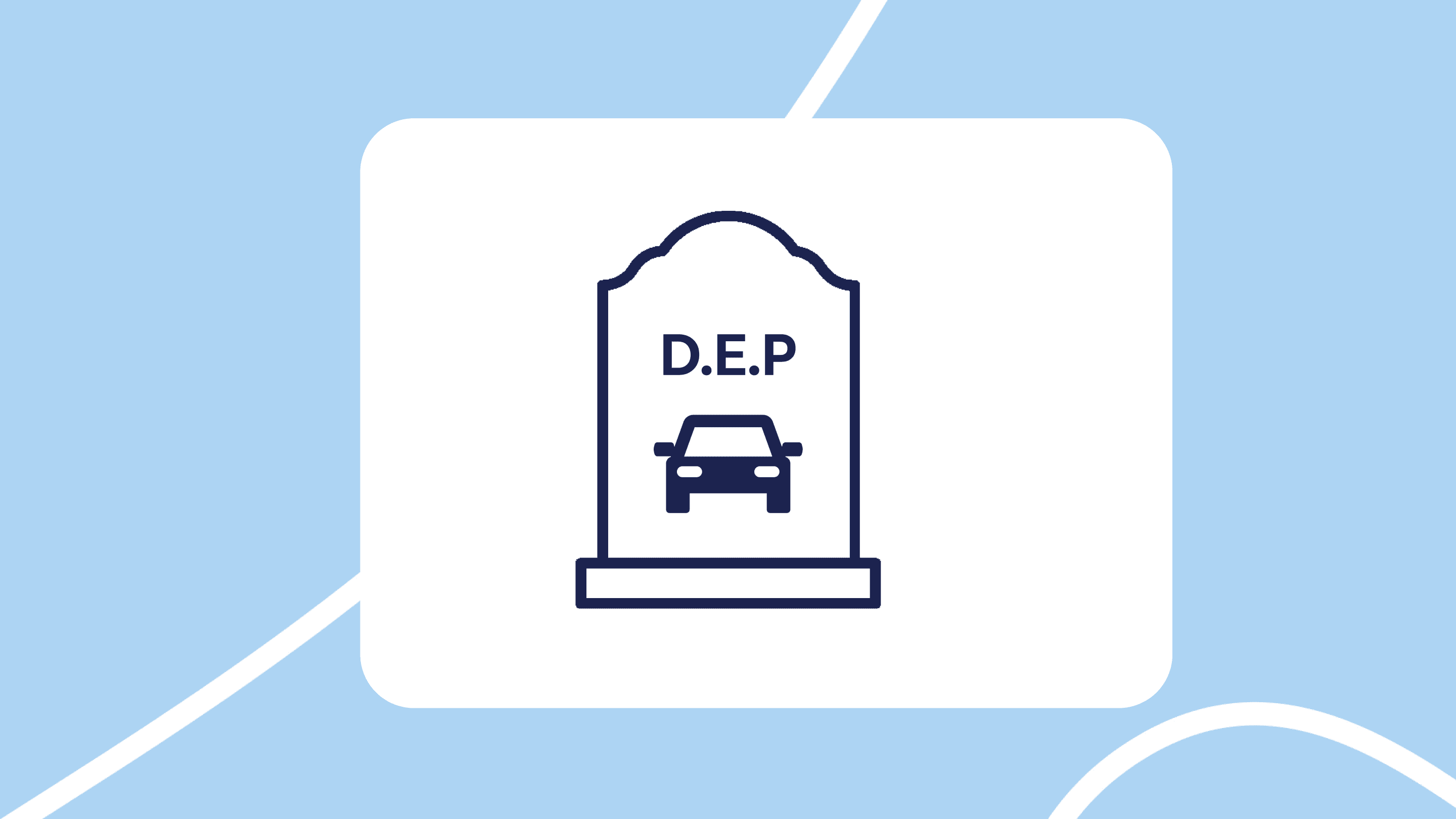 Icono de una lápida con un coche y las siglas “D.E.P.”, que simboliza la baja definitiva de un vehículo en la DGT.
