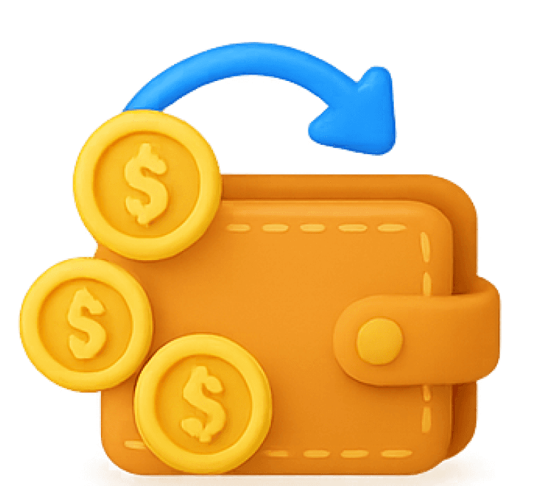Money transfer or cashback illustration. Coins and wallet icon.