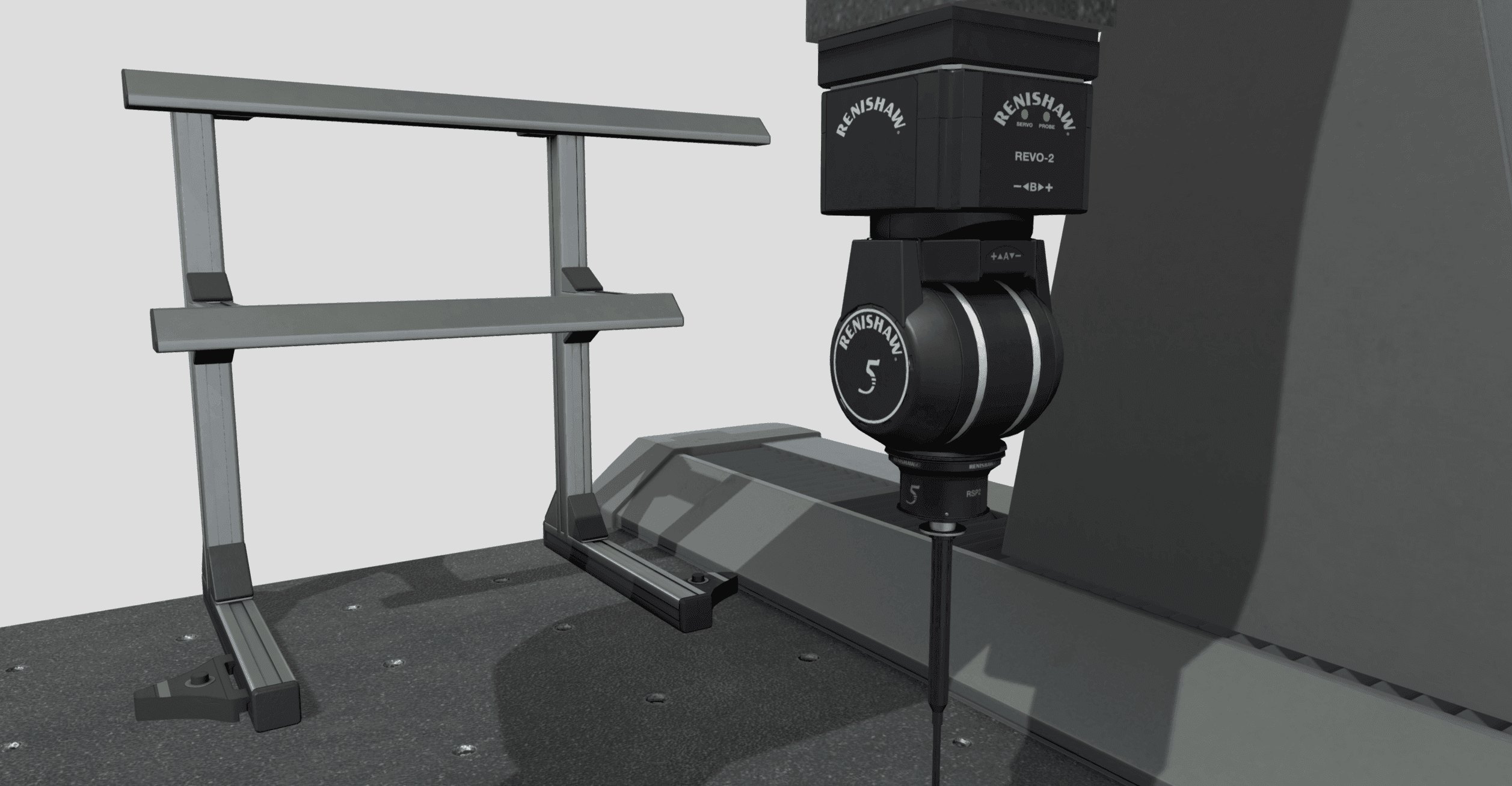 Precyzyjne modelowanie 3D glowicy pomiarowej Renishaw REVO 2 z widocznymi detalami konstrukcyjnymi