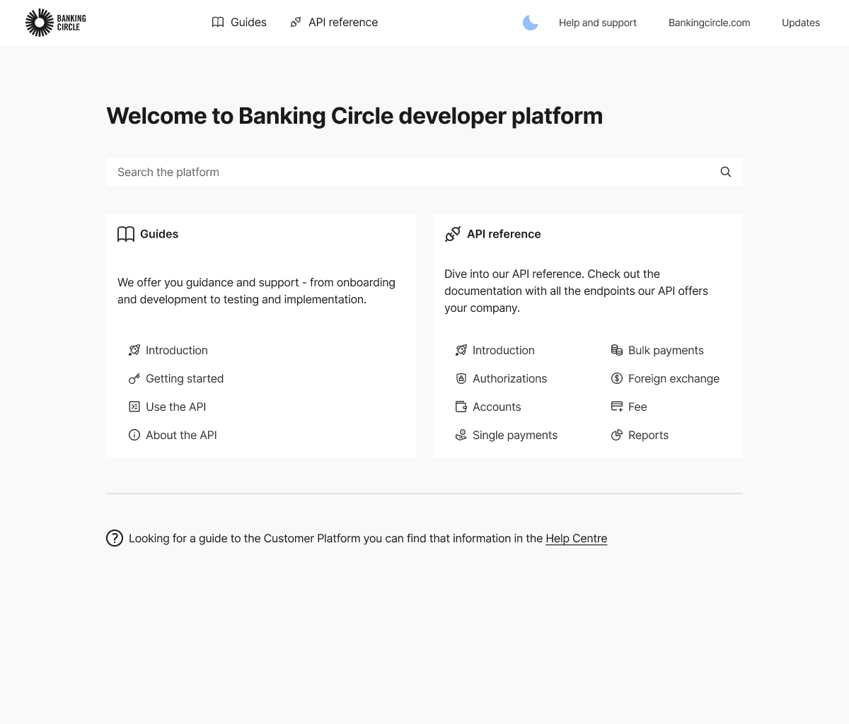 A cropped picture of the API documentation site I designed.