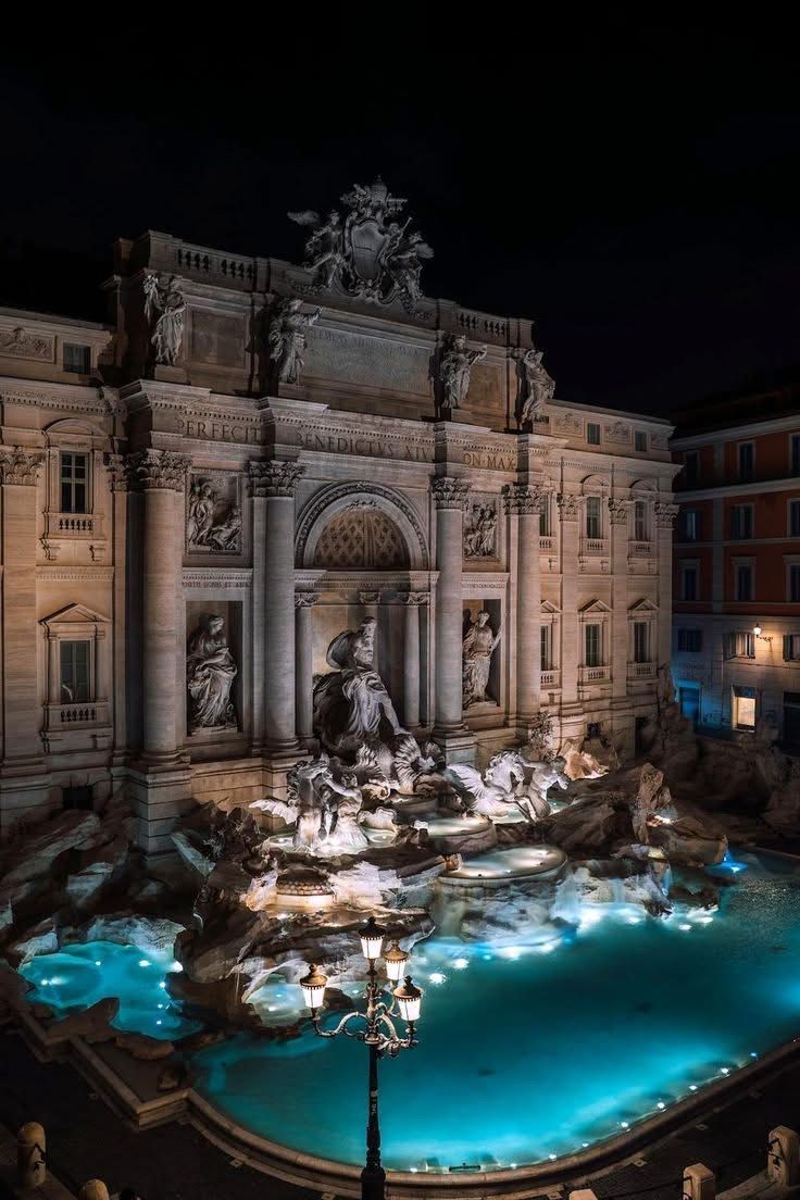 Trevi Fountain illuminated at night, a classic finale to a Rome weekend.