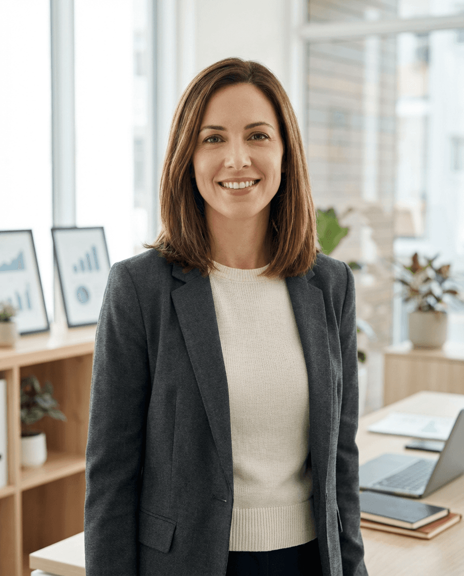 Man in glasses wearing a grey suit and blue tie, looking calmly at the camera.