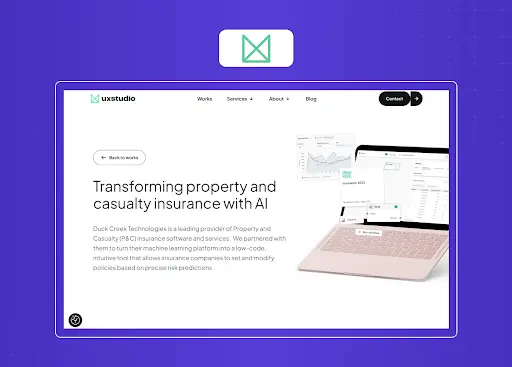 Insurance technology case study illustrating AI-driven property and casualty insurance solutions across web and desktop platforms.