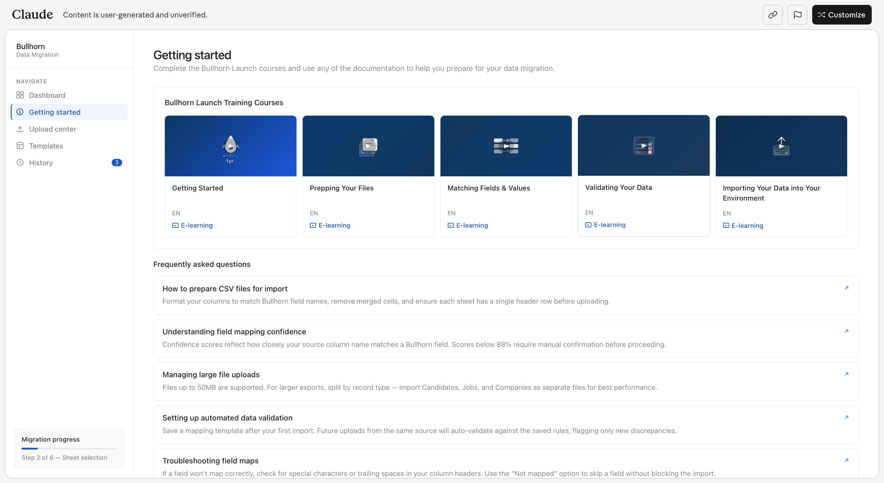 Getting started screen