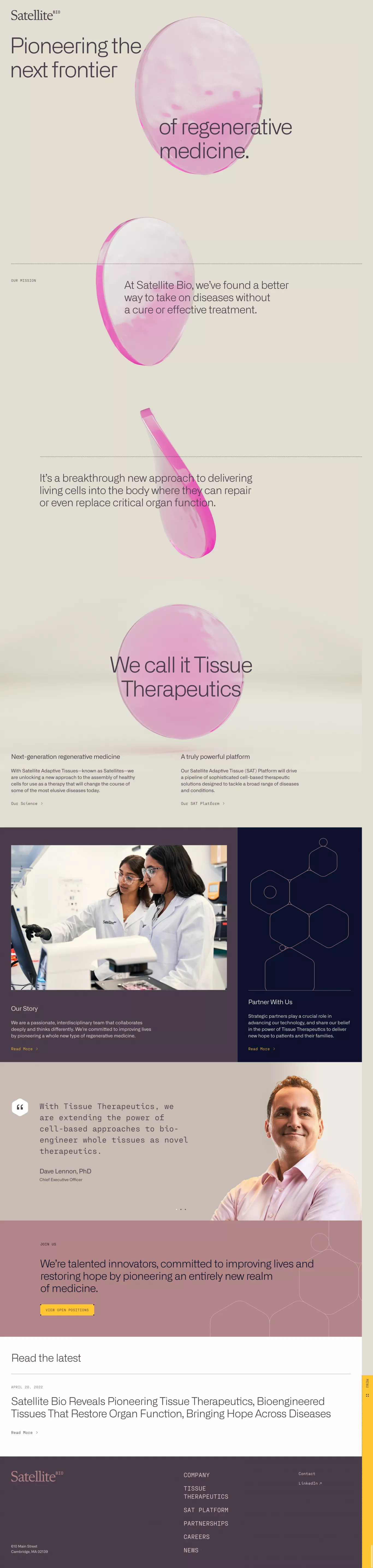 Satellite Bio landing page screenshot showcasing Health & Fitness and Medical design