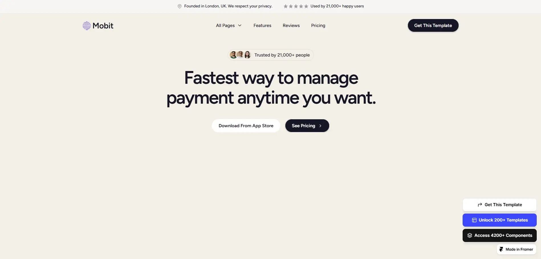 mobit parallax scrolling framer template
