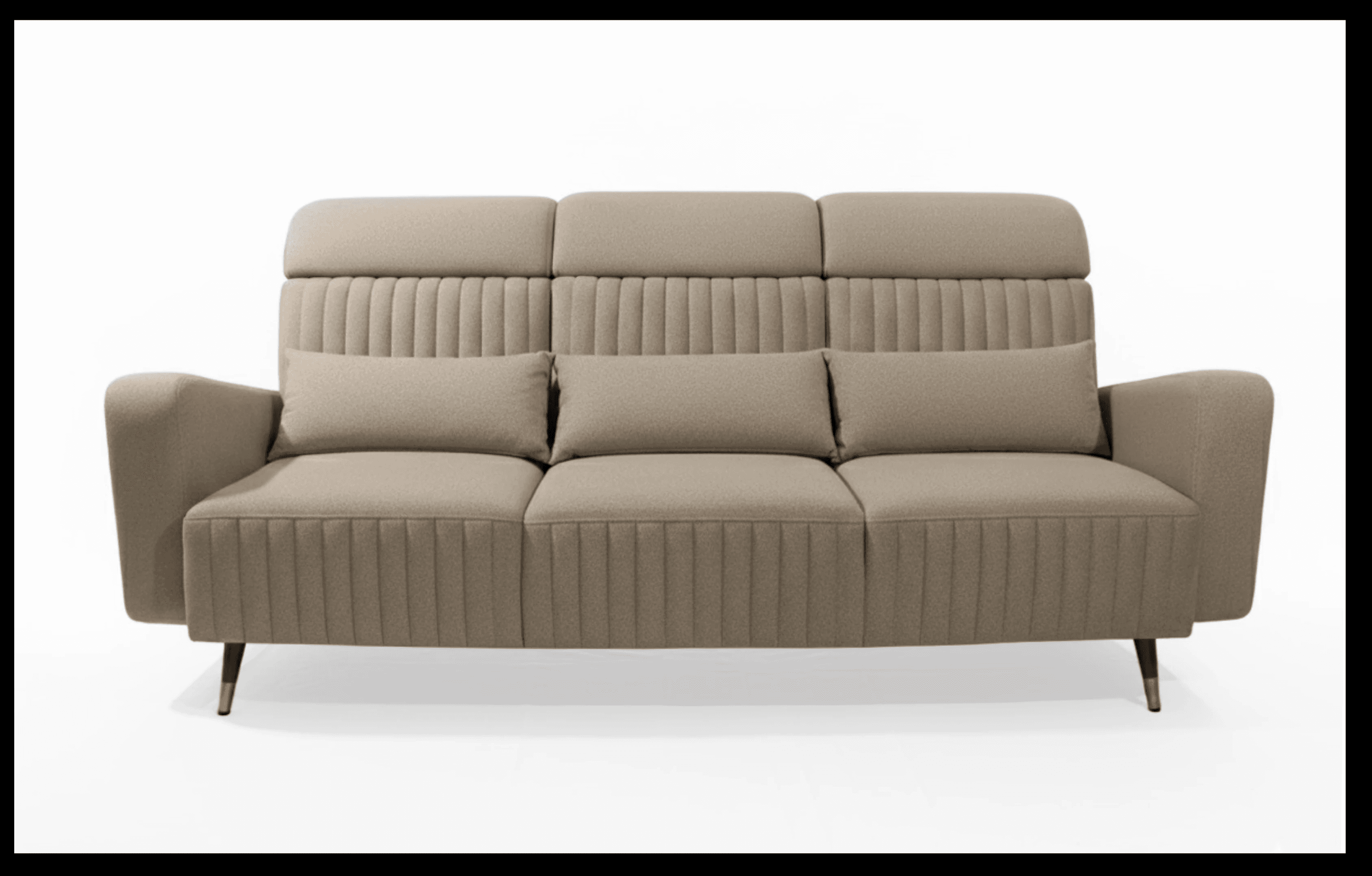 Plum velvet 3-seater with channel tufting and gold-toned legs.