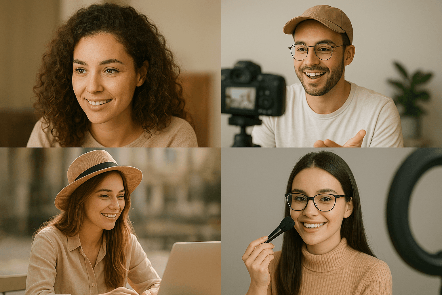 Kolaż nano i mikro influencerów tworzących treści w mediach społecznościowych