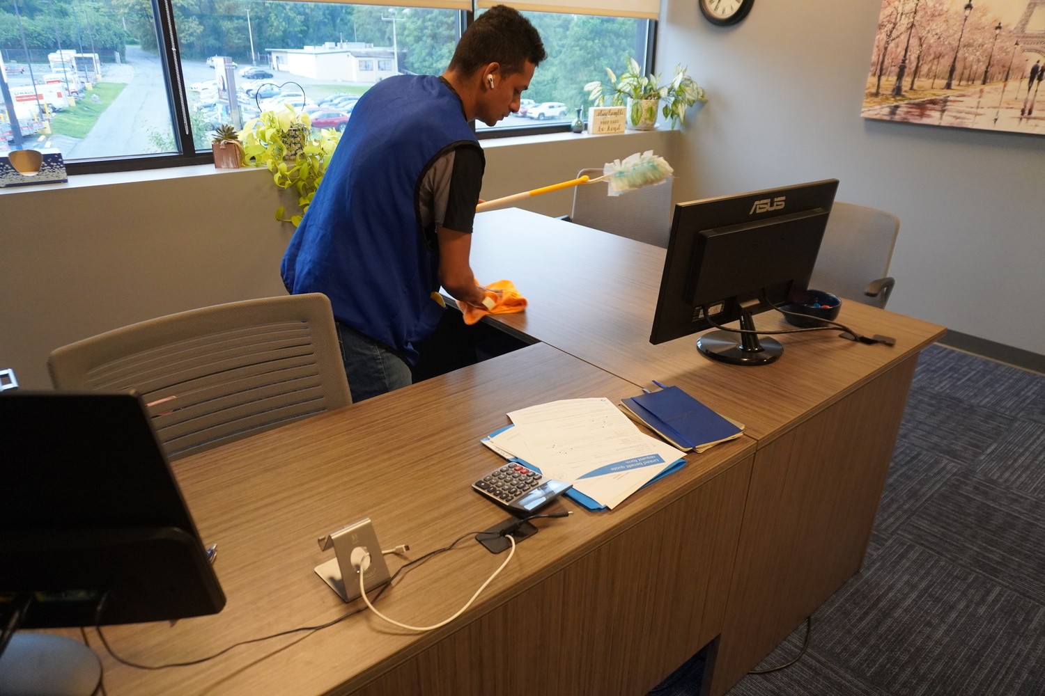 office desk being cleaned